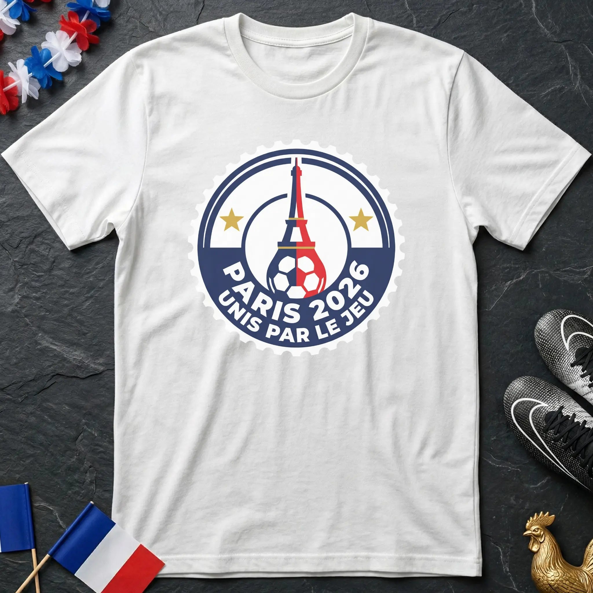 Paris 2026 Unis Par le Jeu Tour Eiffel Badge T-Shirt Coupe du Monde