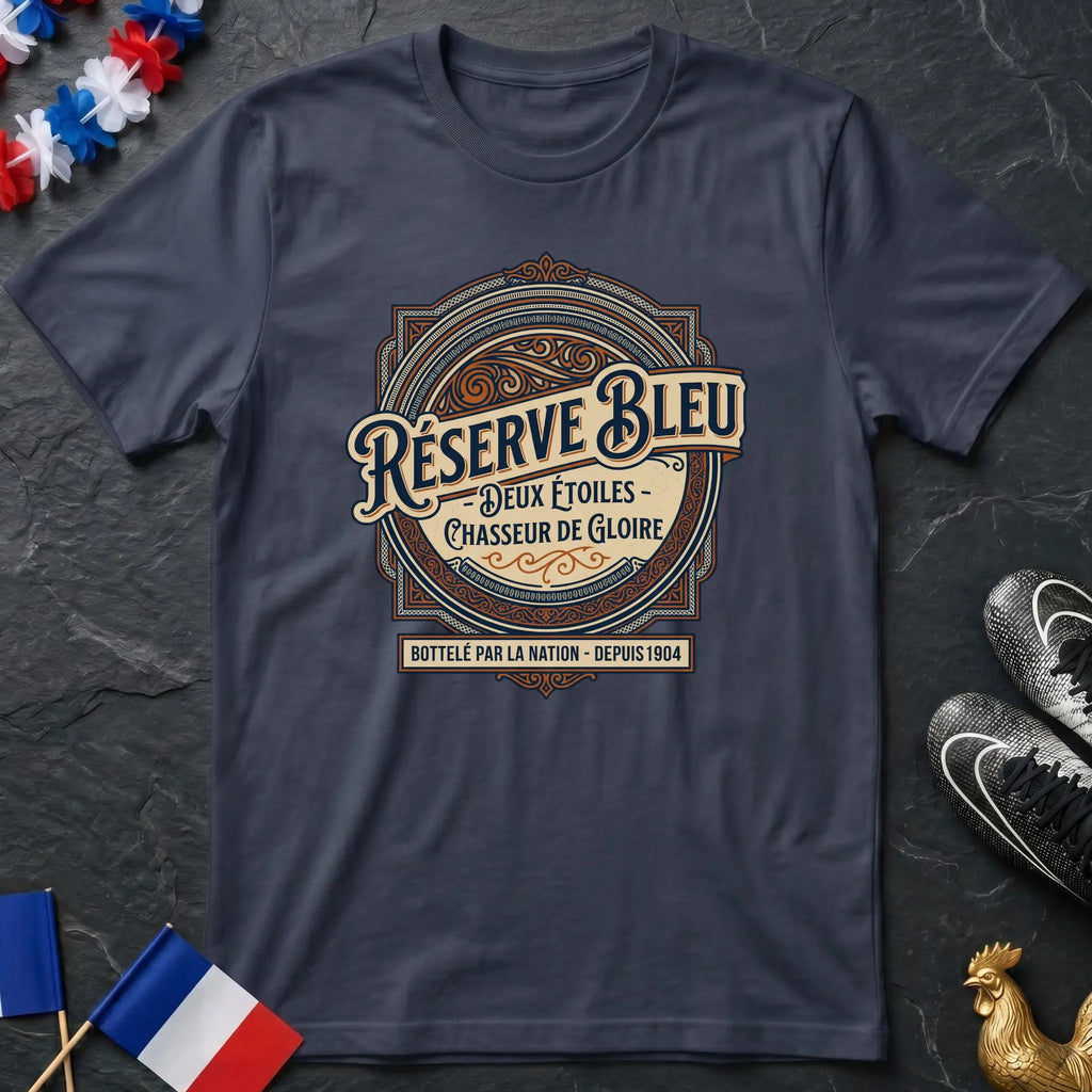 Réserve Bleu Étiquette Whisky Vintage France T-Shirt Coupe du Monde